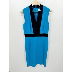 Calvin Klein Dress Women's SIZE 6 Blue Black V-Neck Sleeveless Hidden Back Zip